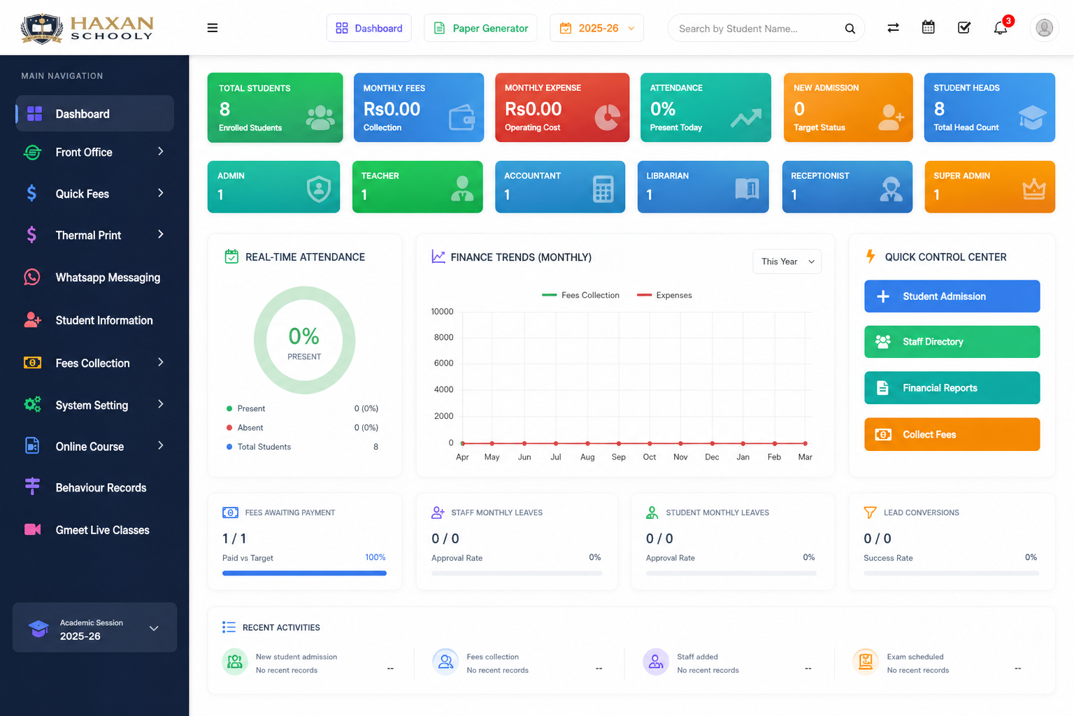 Haxan Schooly Dashboard Mockup